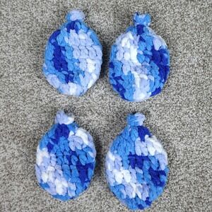 Handmade Reusable Crochet Water Balloons Set of 4 Blue White Variegated Chenille